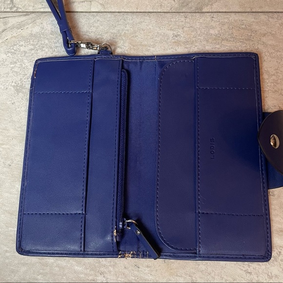 Lodis Royal Blue Leather Bifold Wallet Wristlet Clutch Removable Strap - Picture 3 of 9